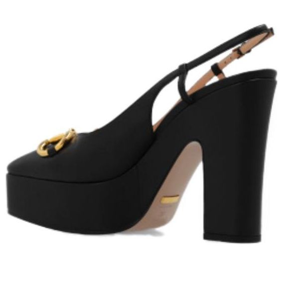 Кецове и обувки Gucci Horsebit Slingback Platform Pumps Черно | 723837-BKO00-1000