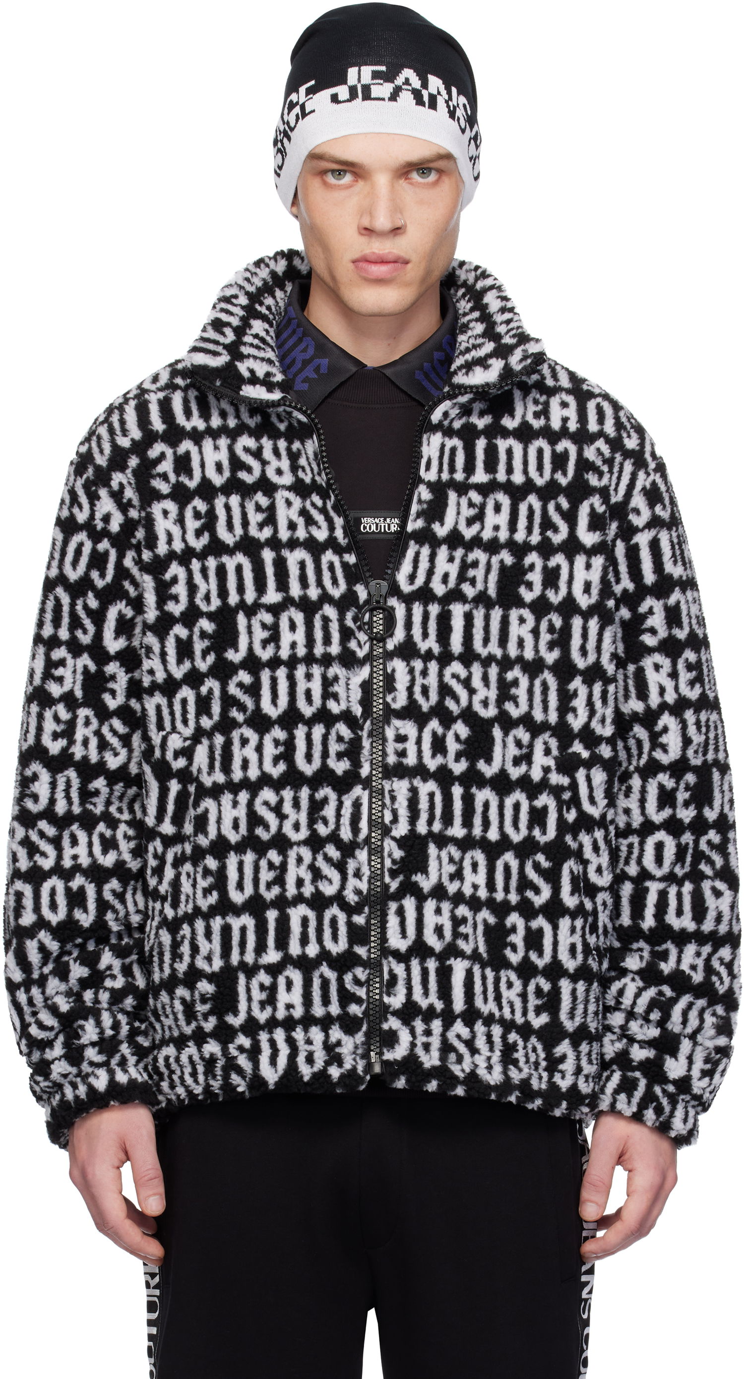 Яке бомбър Versace Black & White Logomania Teddy Jacket Черно | E77GAS426_EU0019, 0