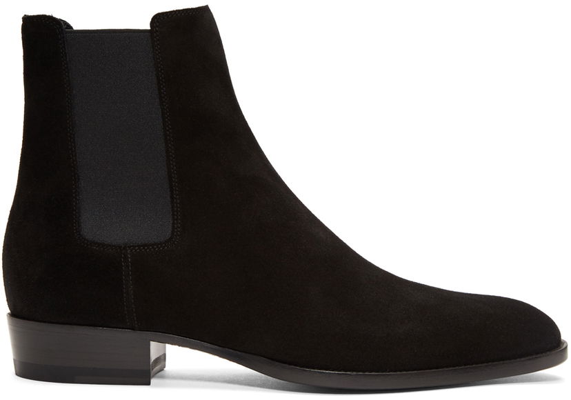 Кецове и обувки Saint Laurent Black Suede Wyatt Chelsea Boots Черно | 443208BT300