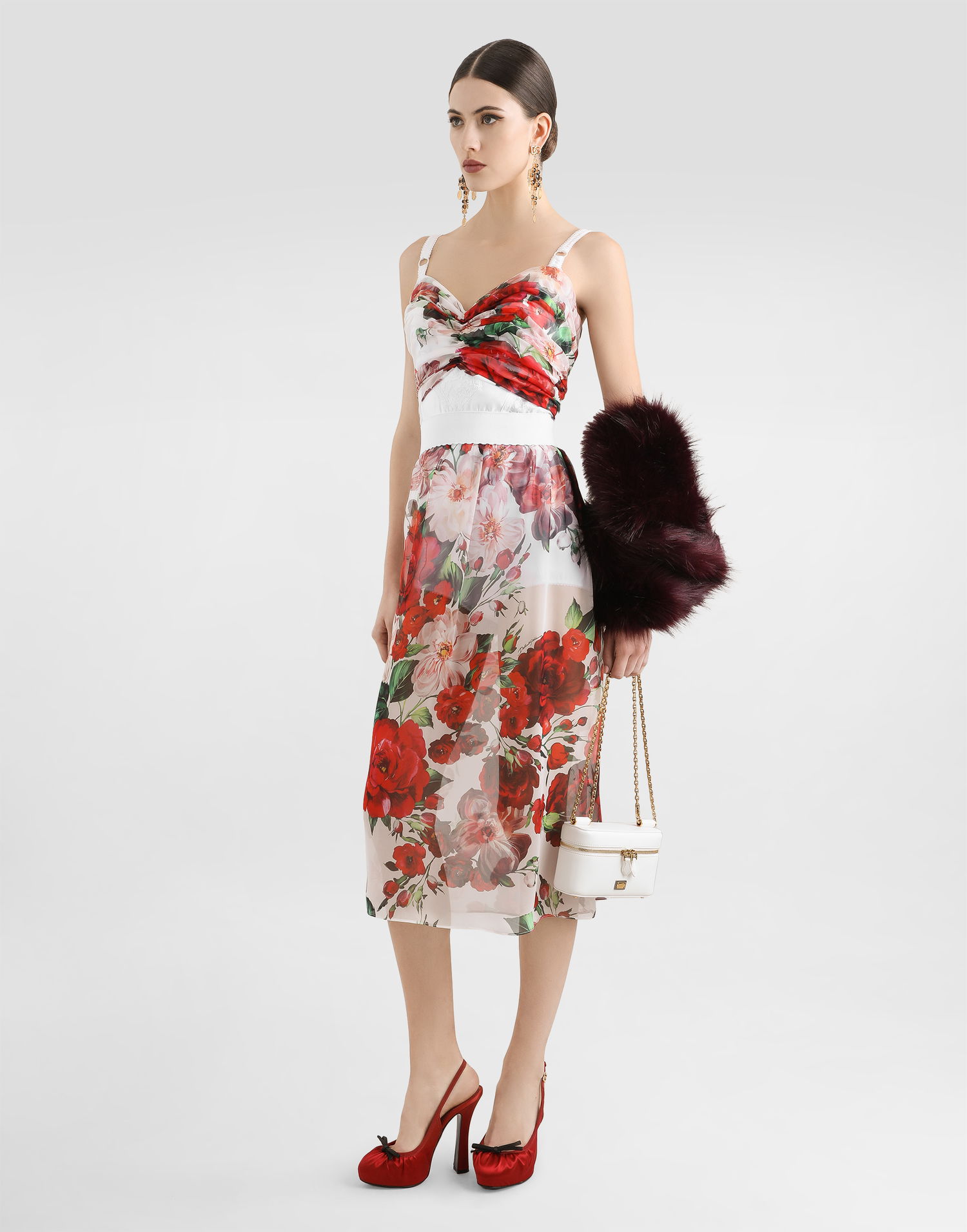 Съкратен топ Dolce & Gabbana Dolce & Gabbana Rose-Print Marquisette and Chiffon Corset Top Бяло | F7AX5TIS1Y6HA5PD, 1