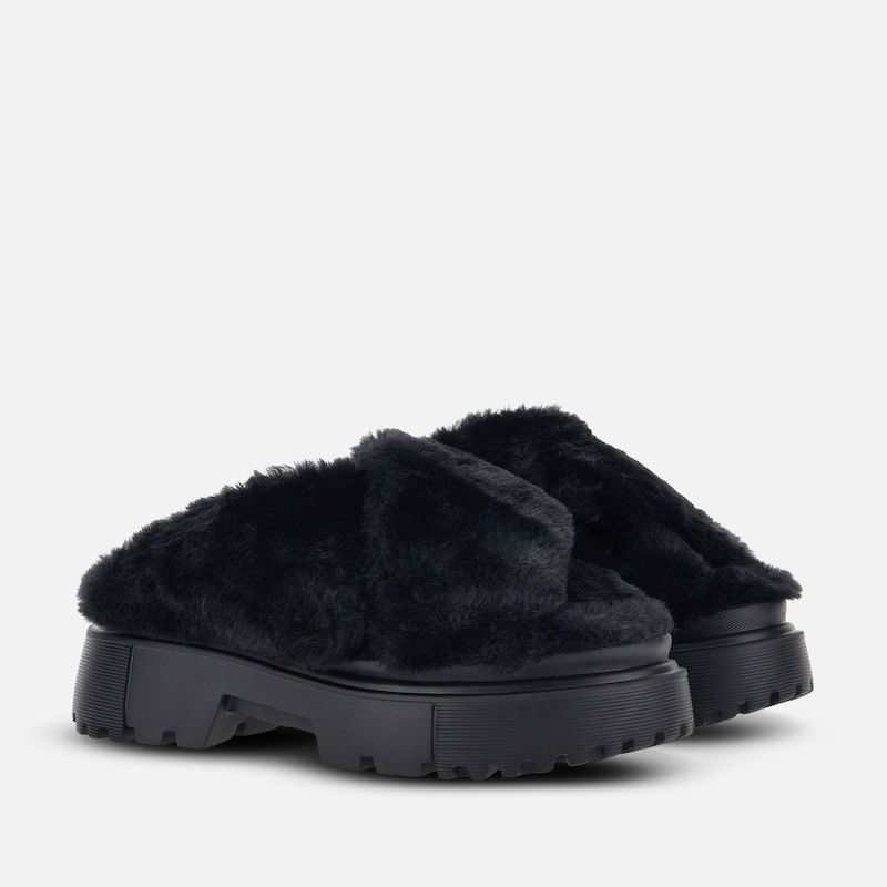 Кецове и обувки Hogan Hogan H644 Chunky Faux Fur Mule Черно | HXW6440FC303H6B999, 1