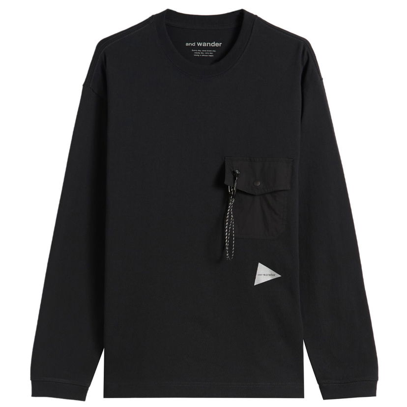 Тениска and wander Heavy Cotton Longsleeve Pocket Tee Черно | 5745284082-010