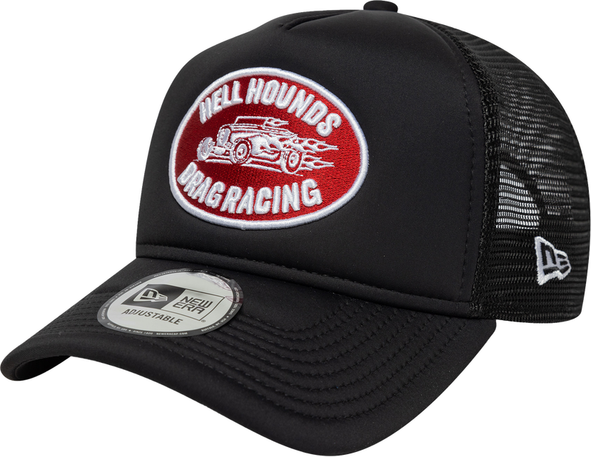 Шапка с козирка New Era Hell Hounds Drag Racing Graphic Patch 9FORTY A-Frame Trucker Adjustable Cap Черно | 60667598-60667598