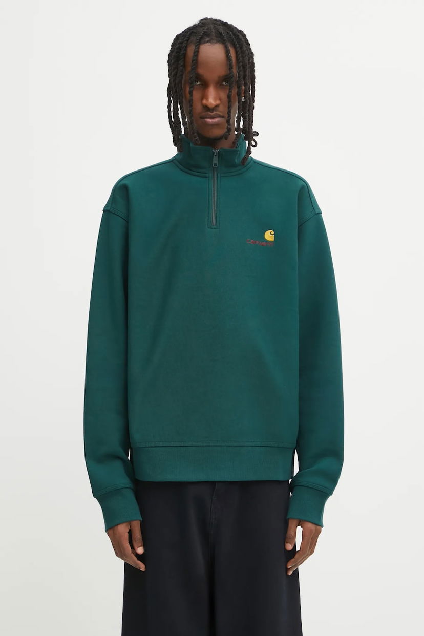 Суитчър Carhartt WIP Half Zip American Script Sweatshirt Зелено | I027014.05AXX