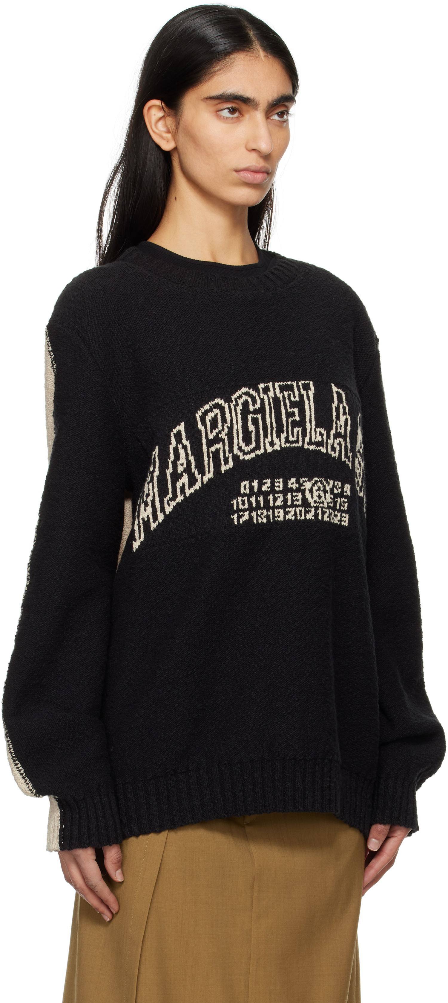 Пуловер Maison Margiela MM6 Maison Margiela Varsity Jacquard Sweater Черно | SH0HL0025 M13084, 1