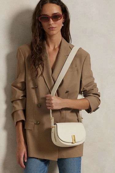 Чанта през рамо Polo by Ralph Lauren White Leather Saddle Bag Бяло | 428932626, 5