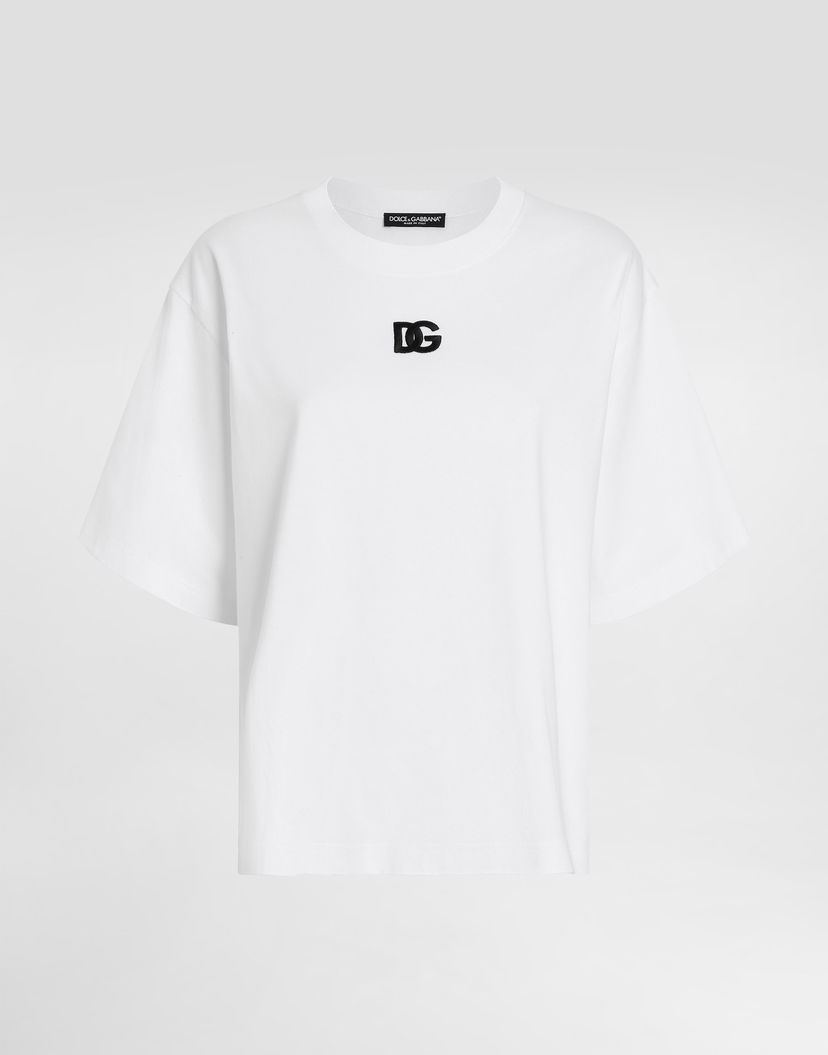 Тениска Dolce & Gabbana Dolce & Gabbana Oversize T-Shirt with DG Logo Embroidery Бяло | F8U10ZGDCYDW0800