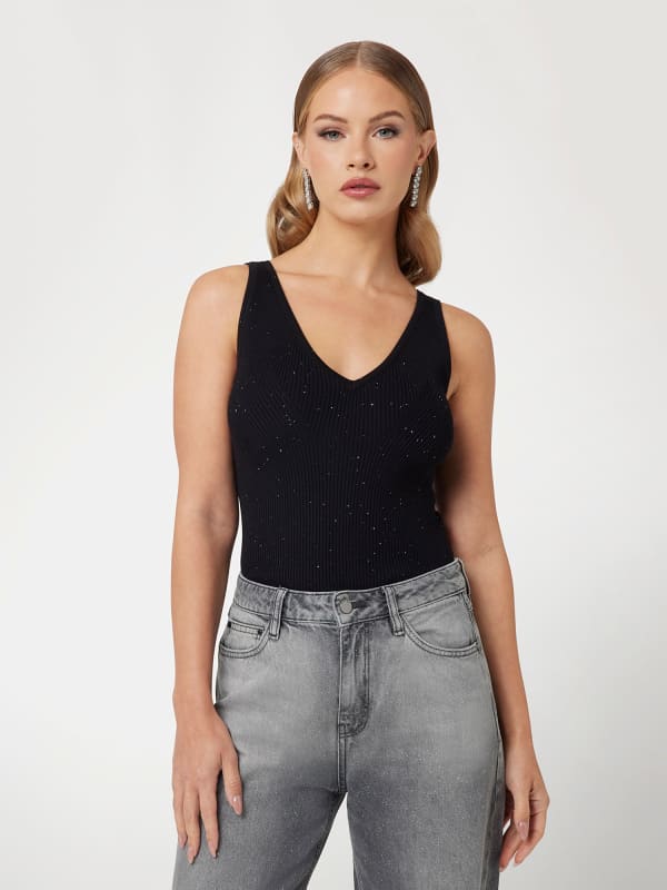 Потник GUESS Knitted Tank Top with V-Neck Черно | W5RR18Z34O0, 0