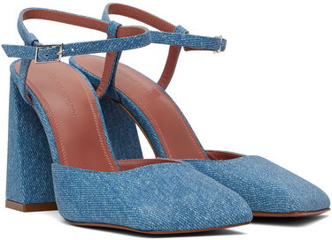 Кецове и обувки Amina Muaddi Suede Printed Denim Heels Синьо | CHARLOTTE PUMP BLOCK PRINTED, 3