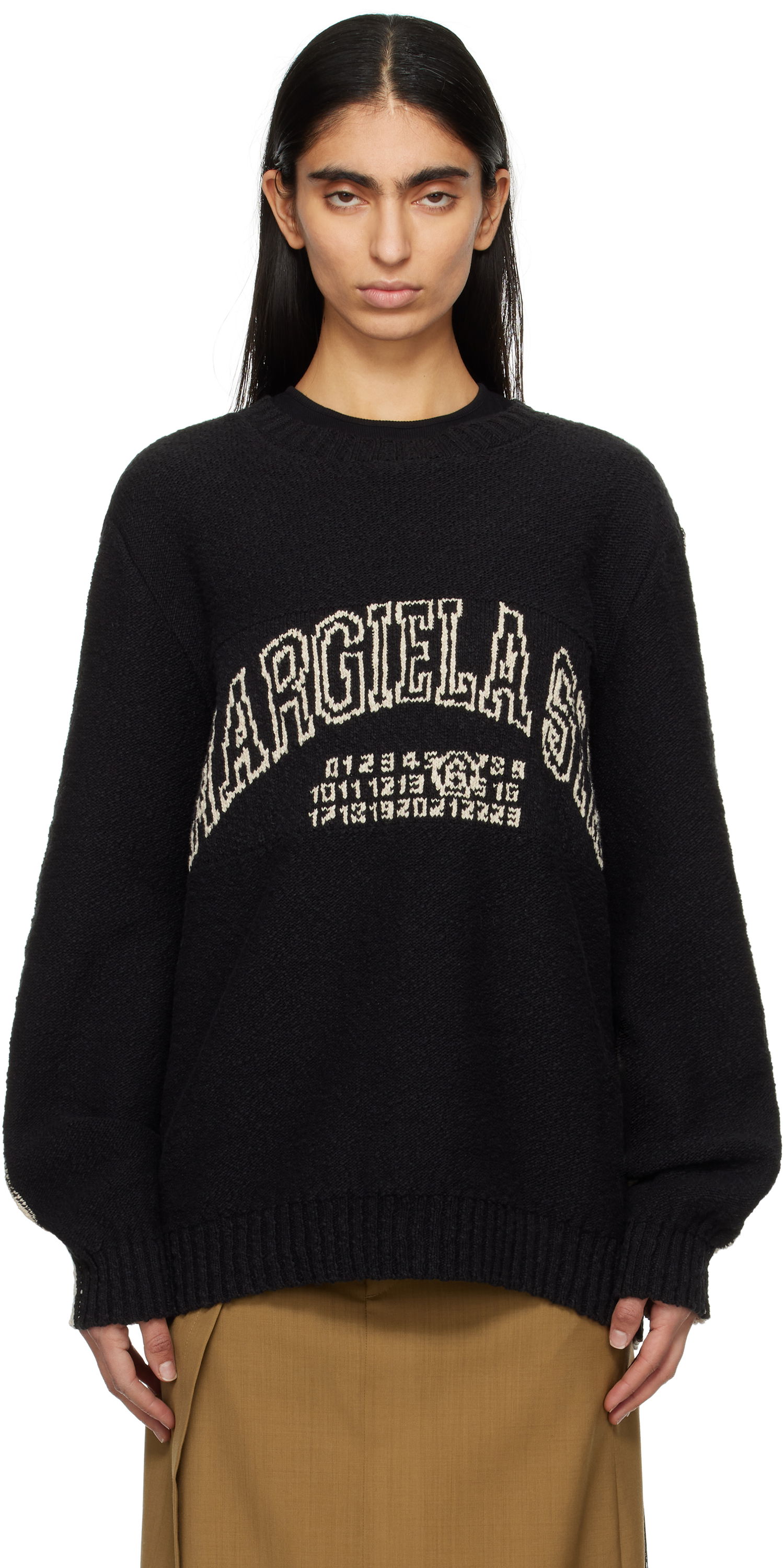 Пуловер Maison Margiela MM6 Maison Margiela Varsity Jacquard Sweater Черно | SH0HL0025 M13084, 0