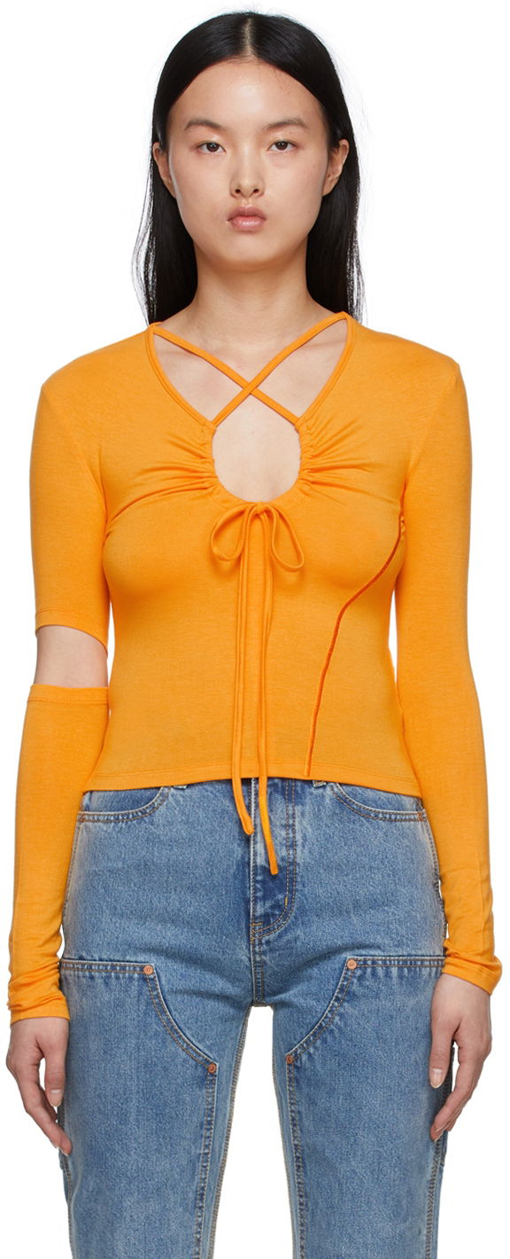 Тениска Andersson Bell Andersson Bell Edie Cutout Tie Front Long Sleeve T-Shirt Оранжево
 | atb717w, 0