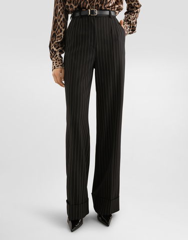 Панталони Dolce & Gabbana Dolce & Gabbana Pinstripe Bi-stretch Wool Trousers Черно | FTBM0TFRBC0S8051, 3