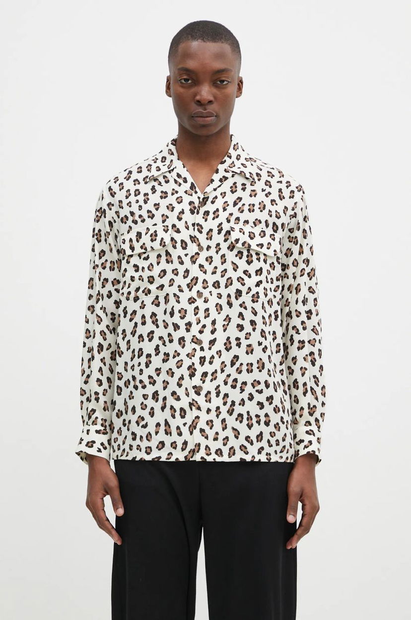 Риза WACKO MARIA Leopard Print Relaxed Fit Long Sleeve Shirt Бяло | 24FW.WMS.HI02