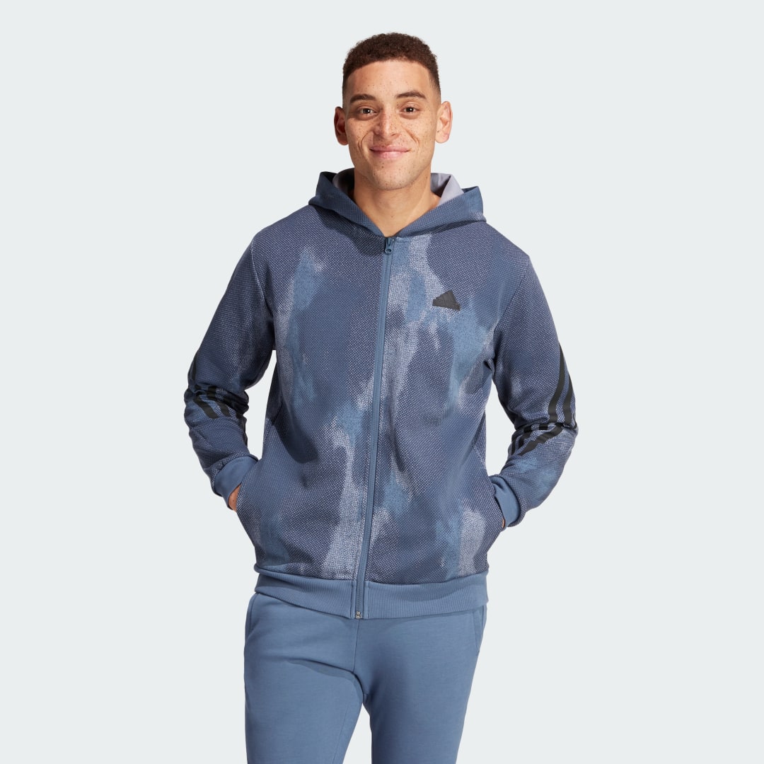 Суитчър adidas Performance Future Icons 3-Stripes Full Zip Hoodie Синьо | IR9210, 0