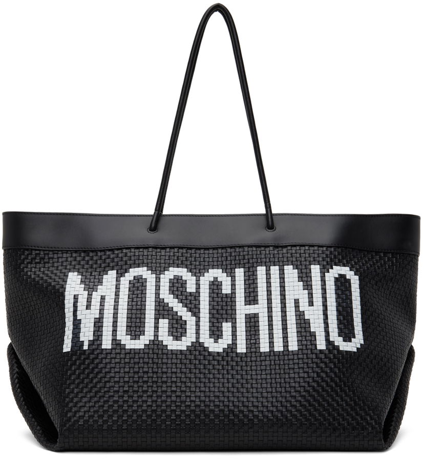 Голяма пазарска чанта Moschino Calfskin Braided Tote Bag Черно | 7519 8024 A2555