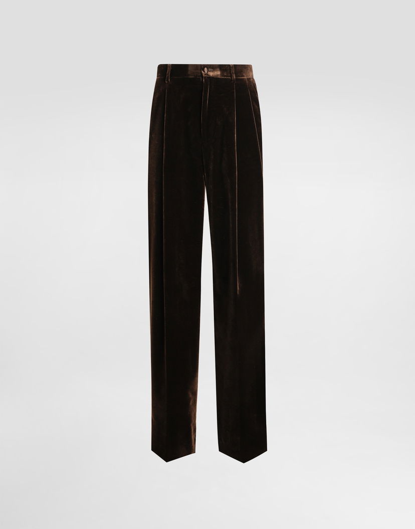 Панталони Dolce & Gabbana Dolce & Gabbana Smooth Velvet Pleated Trousers Кафяво | GP0N5TFUVG7M0937