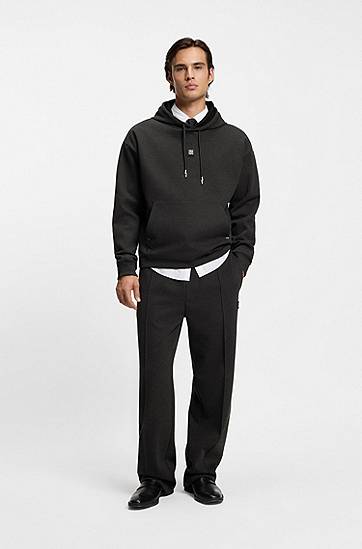 Суитчър BOSS Relaxed-fit hoodie with stacked logo Черно | 50553395, 1