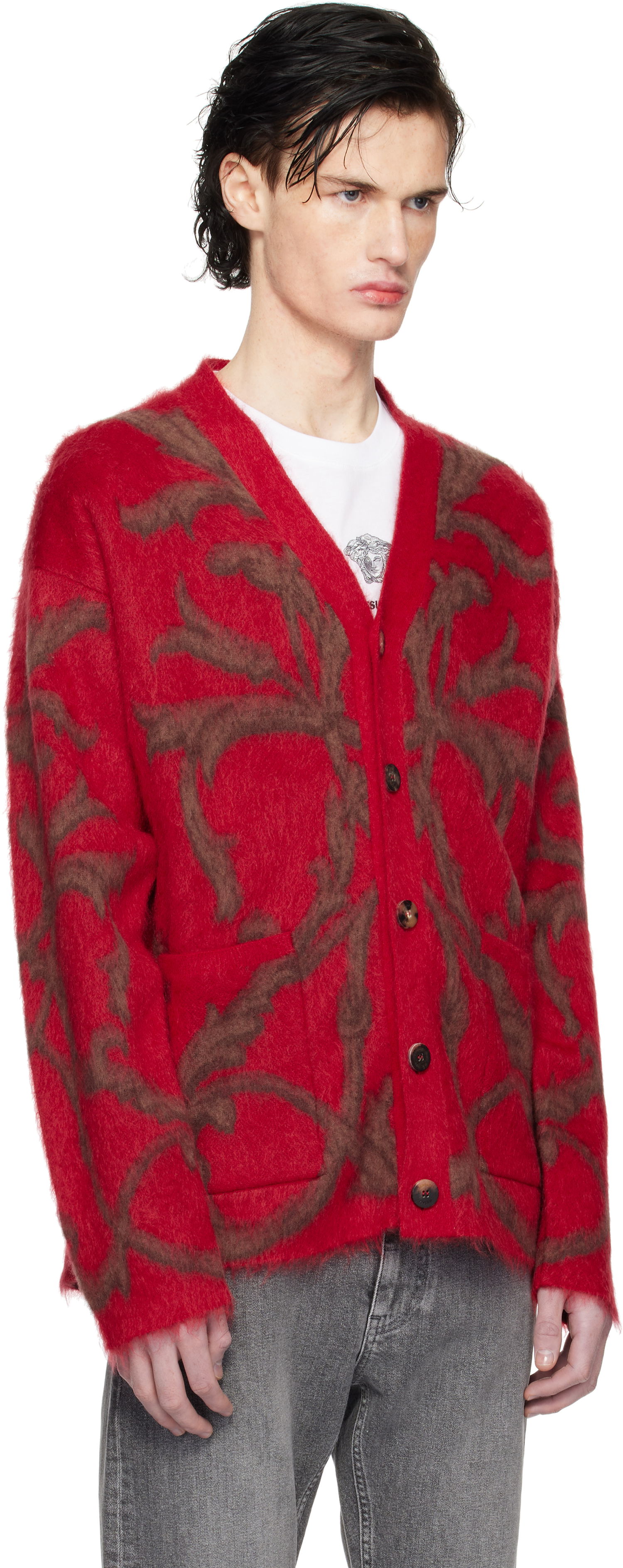 Пуловер Versace Mohair-Blend Cardigan With Baroque Print Червено | 1017300_1A12243, 1