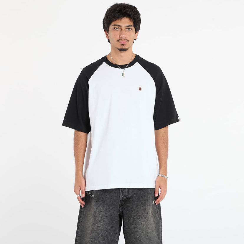 Тениска BAPE One Point Relaxed Fit Raglan Tee Бяло | 001CSL801306MWHT