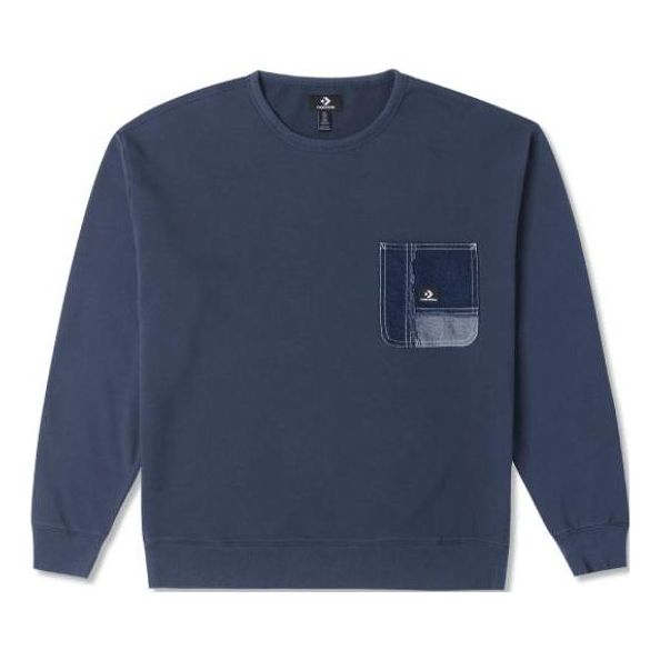 Пуловер Converse Denim Patchwork Crew Sweatshirt Синьо | 10025519-A02