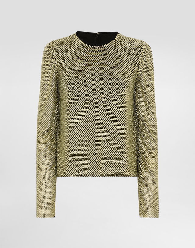 Long-sleeved Crystal Mesh Top