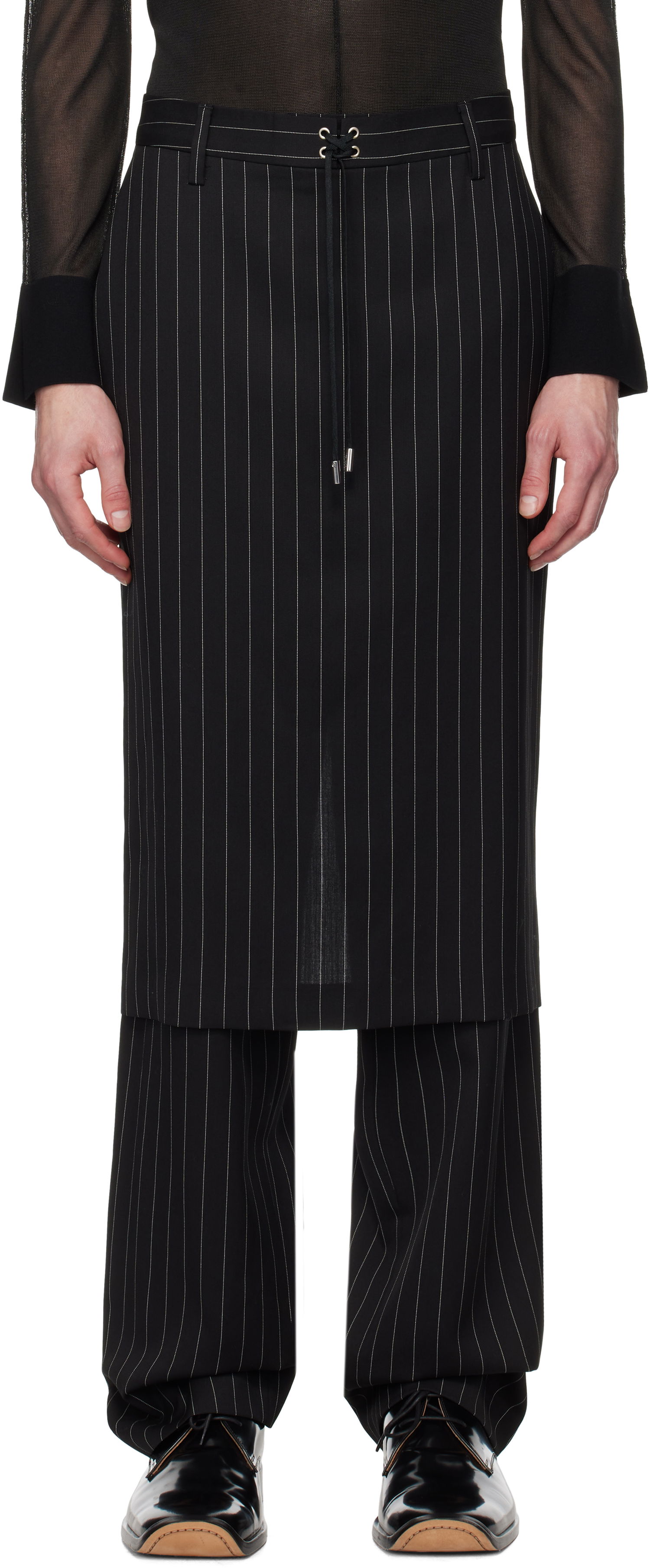 Панталони Jean Paul Gaultier Jean Paul Gaultier 'The Lace-Up Suit' Pinstripe Trousers Черно | 25/33-F-PJ010-C074-0001, 0