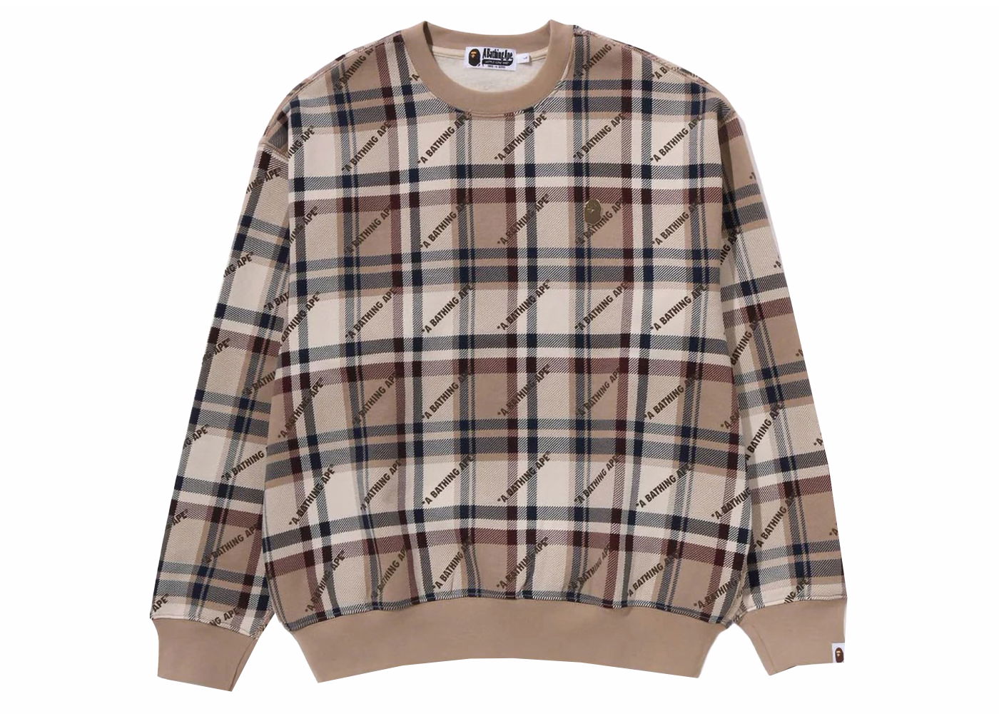 Суитчър BAPE BAPE A Bathing Ape Logo Check Pattern Crewneck Beige Кафяво | 1J80-113-061, 0