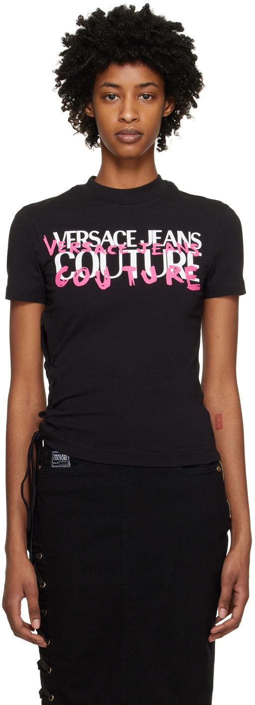 Тениска Versace Jeans Couture Lace-Up T-Shirt Черно | E74HAHF02ECJ07F