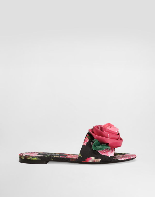 Dolce & Gabbana Printed Brocade Rose Slides