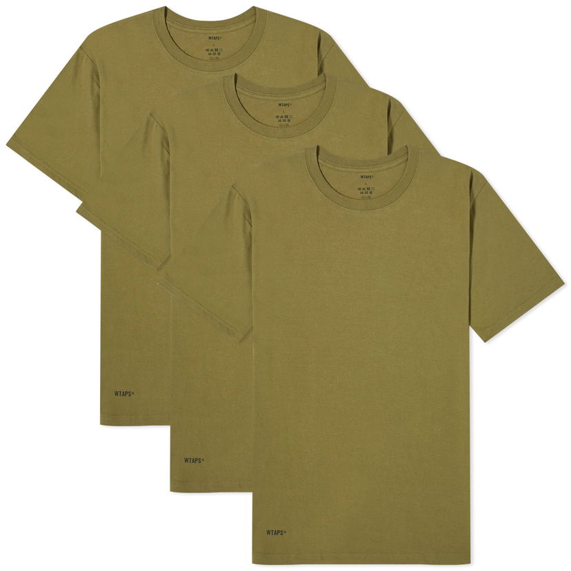 Тениска WTAPS 01 Skivvies 3-Pack T-Shirt "Olive Drab" Зелено | 232MYDT-UWM01-OD