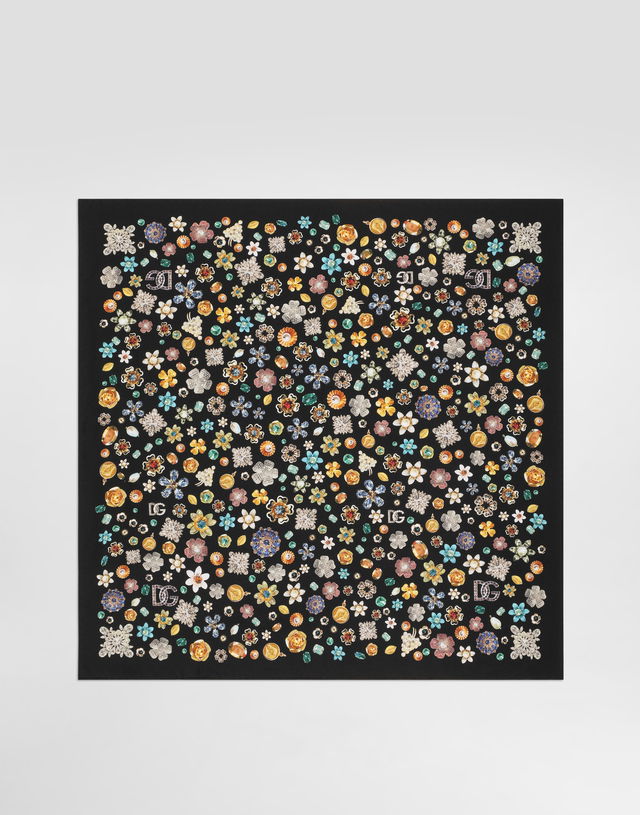 Dolce & Gabbana 70x70 Silk Twill Floral Brooch Scarf