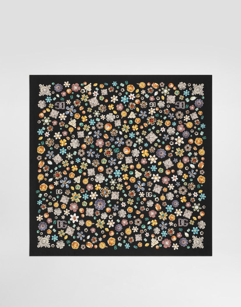 Шал Dolce & Gabbana Dolce & Gabbana 70x70 Silk Twill Floral Brooch Scarf Черно | FN092RGDDAXHN5SA