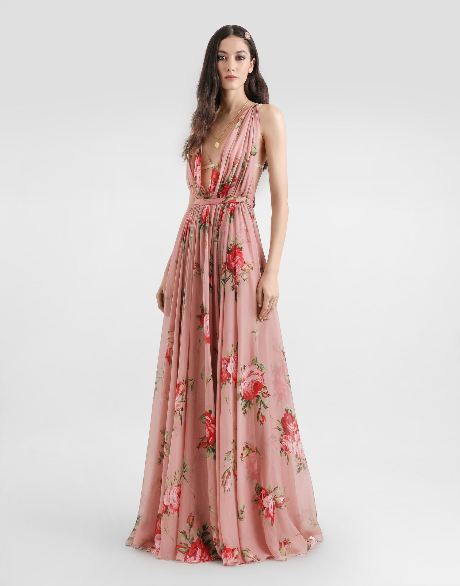 Pокля Dolce & Gabbana Rose Bouquet-print Chiffon Maxi Dress Многоцветен | F6ZA1TIS11FHF5ZN, 1