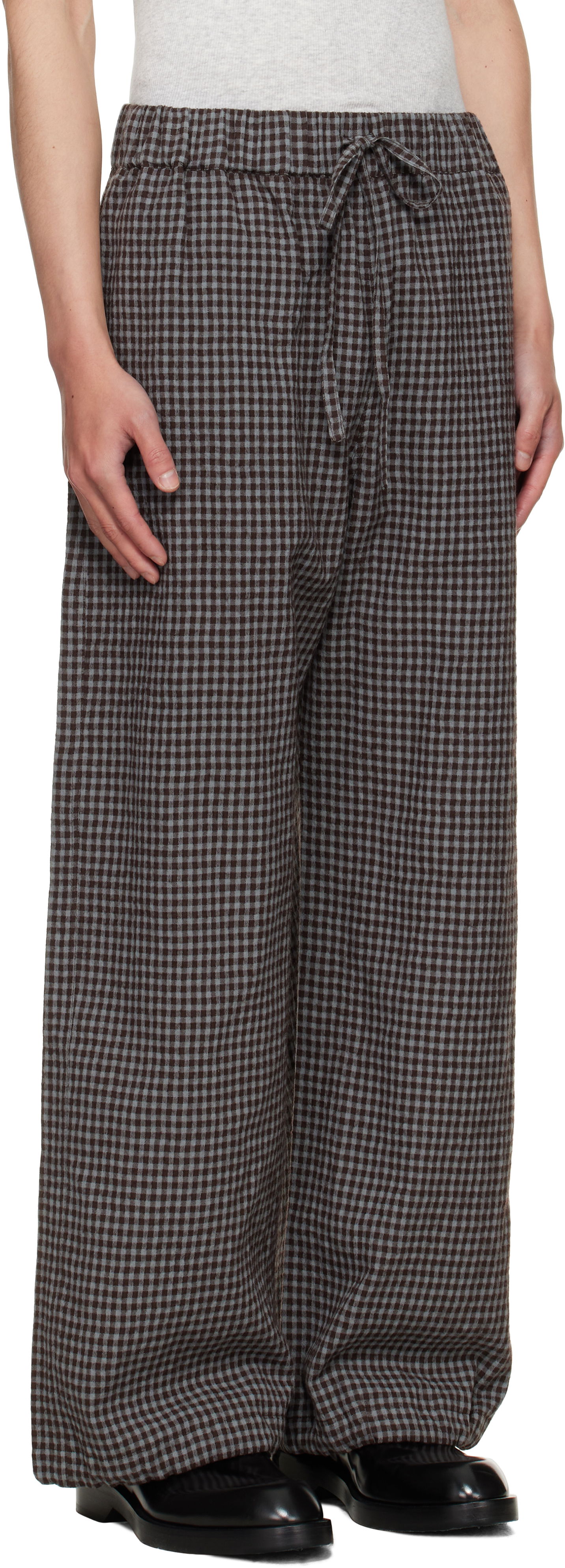 Панталони sage NATION SAGE NATION Siesta Gingham Lounge Pants Кафяво | S140 SIESTA TROUSER WOOL COTTO, 1