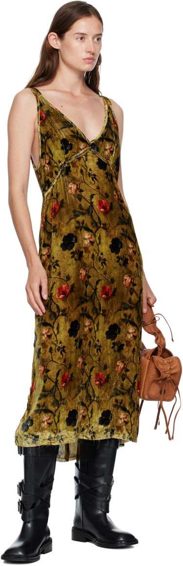 Pокля R13 R13 Grunge Floral-Print Velvet Slip Midi Dress Зелено | R13WR477-R595A, 3