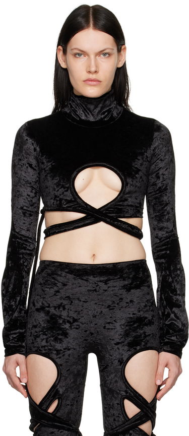 Съкратен топ Ottolinger Ottolinger Velvet Wrap Turtleneck Top Черно | 401701, 0