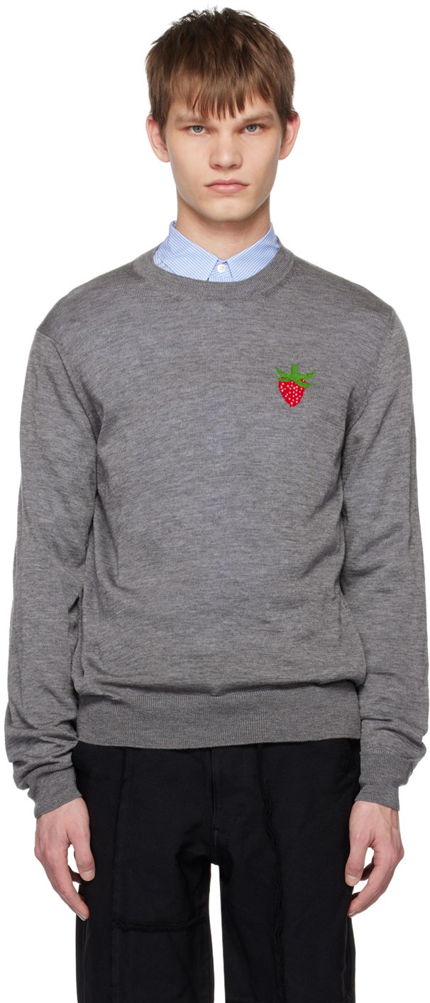 Пуловер Comme des Garçons Comme des Garçons Shirt Brett Westfall Edition Embroidered Strawberry Sweater Сиво | FK-N016-051, 0
