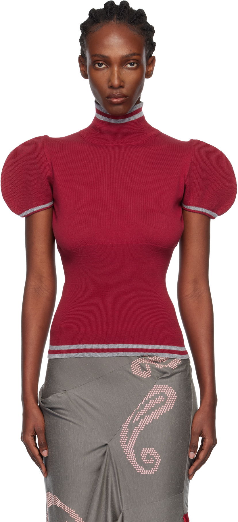 Пуловер KIKO KOSTADINOV Kiko Kostadinov Simone Ribbed Puff Sleeve Turtleneck Червено | KKWAW25KN11-129