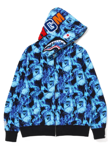 Суитчър BAPE Flame Shark Full Zip Hoodie Синьо | 1I70-115-008