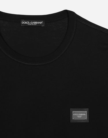 Тениска Dolce & Gabbana Long-sleeved T-shirt With Logo Tag Черно | G8PV0TG7F2IN0000, 2