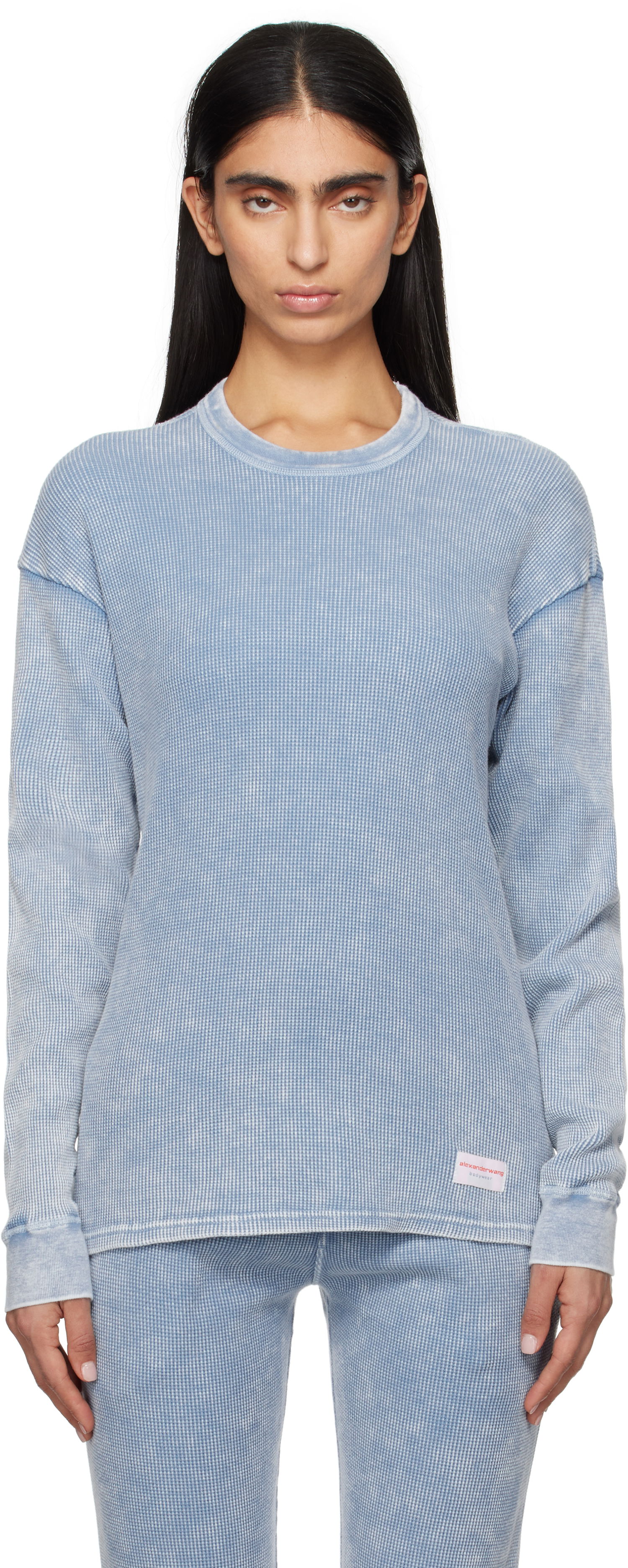 Пуловер Alexander Wang Alexander Wang Long Sleeve Waffle Knit T-shirt Синьо | UC4221611W, 0