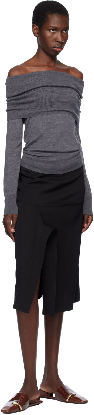 Пуловер Stella McCartney Stella McCartney Off-The-Shoulder Light Wool Sweater Сиво | 6K10403S2598, 3