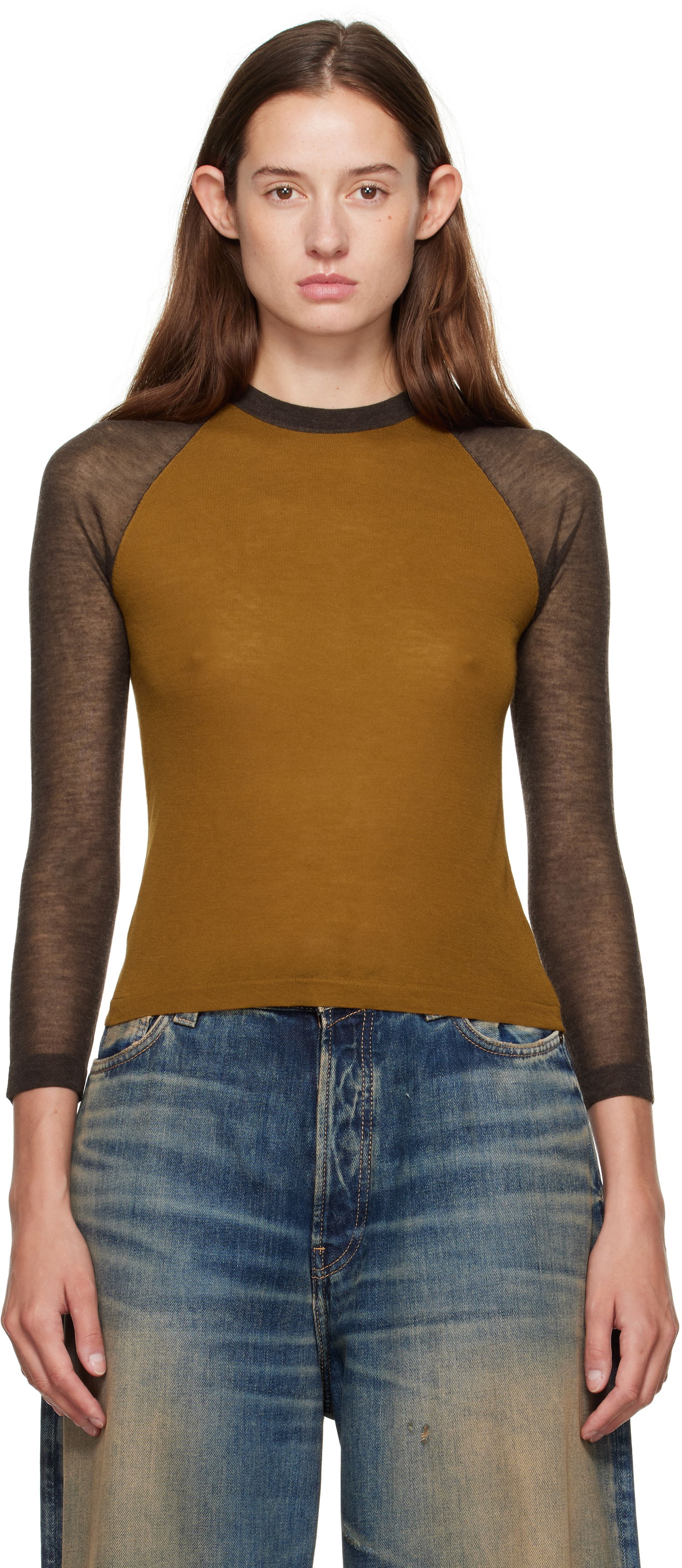 Тениска Acne Studios Acne Studios Semi-Sheer T-Shirt Кафяво | A60588-, 0