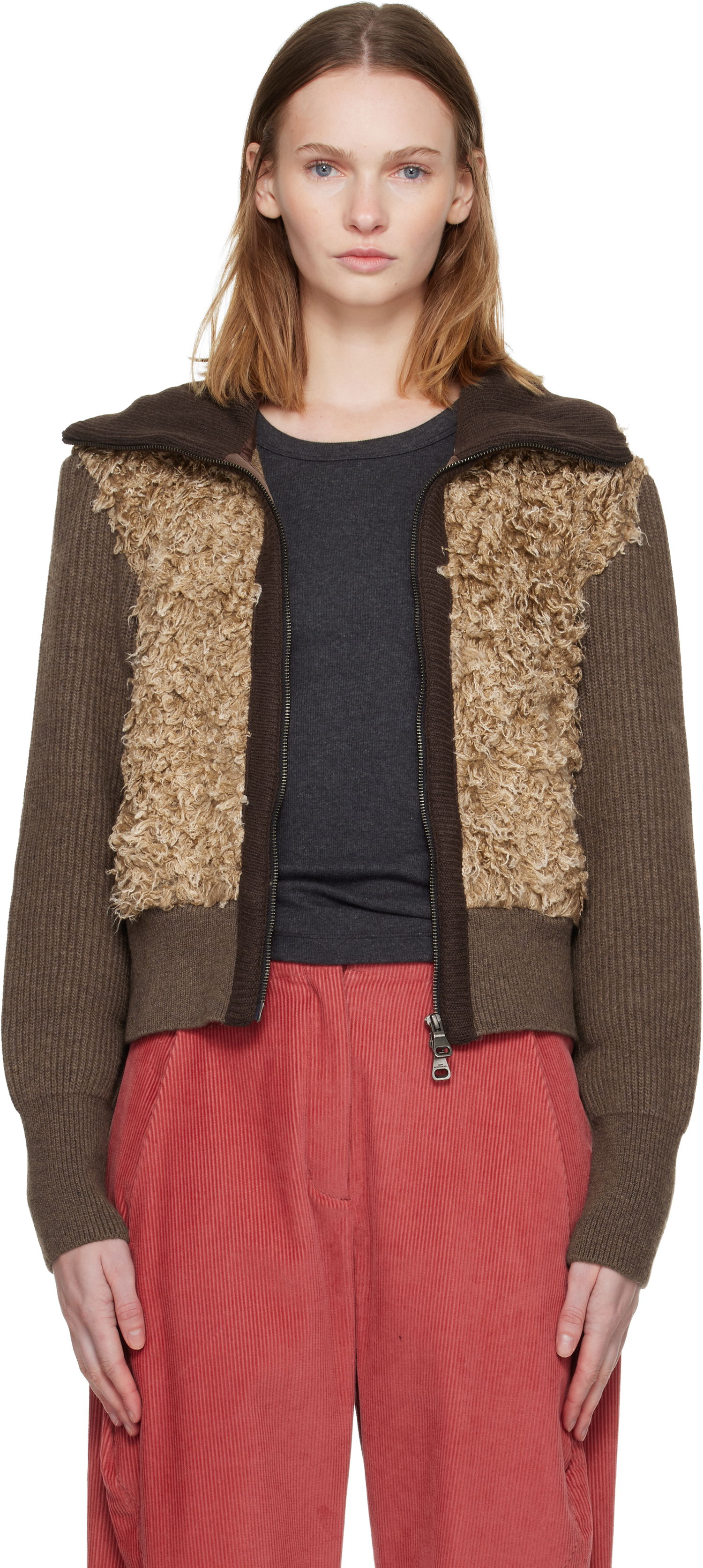Пуловер Andersson Bell Curly Faux Fur Panel Full-Zip Knit Cardigan Многоцветен | atb1392w, 0