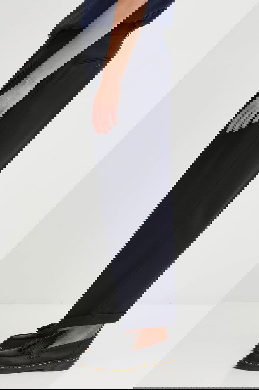 Панталони Drôle de Monsieur Drôle de Monsieur Wool Blend Pleated Cropped Trousers Тъмно синьо | I.BP192.WV008, 1