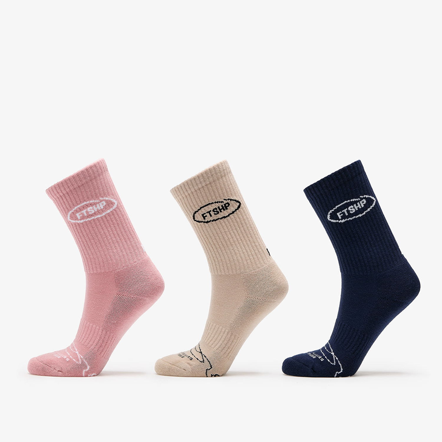Чорапи Footshop Basic Crew Socks 3-Pack Navy/ Acru/ Pink Многоцветен | FTSHP_361, 0