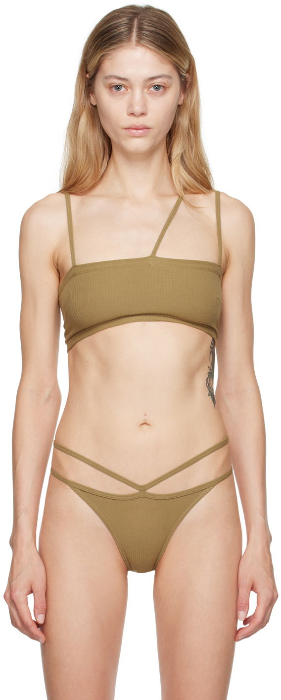 Бански Baserange Baserange Nida Ribbed Asymmetrical Bra Кафяво | BRNI-RB-AU24, 0