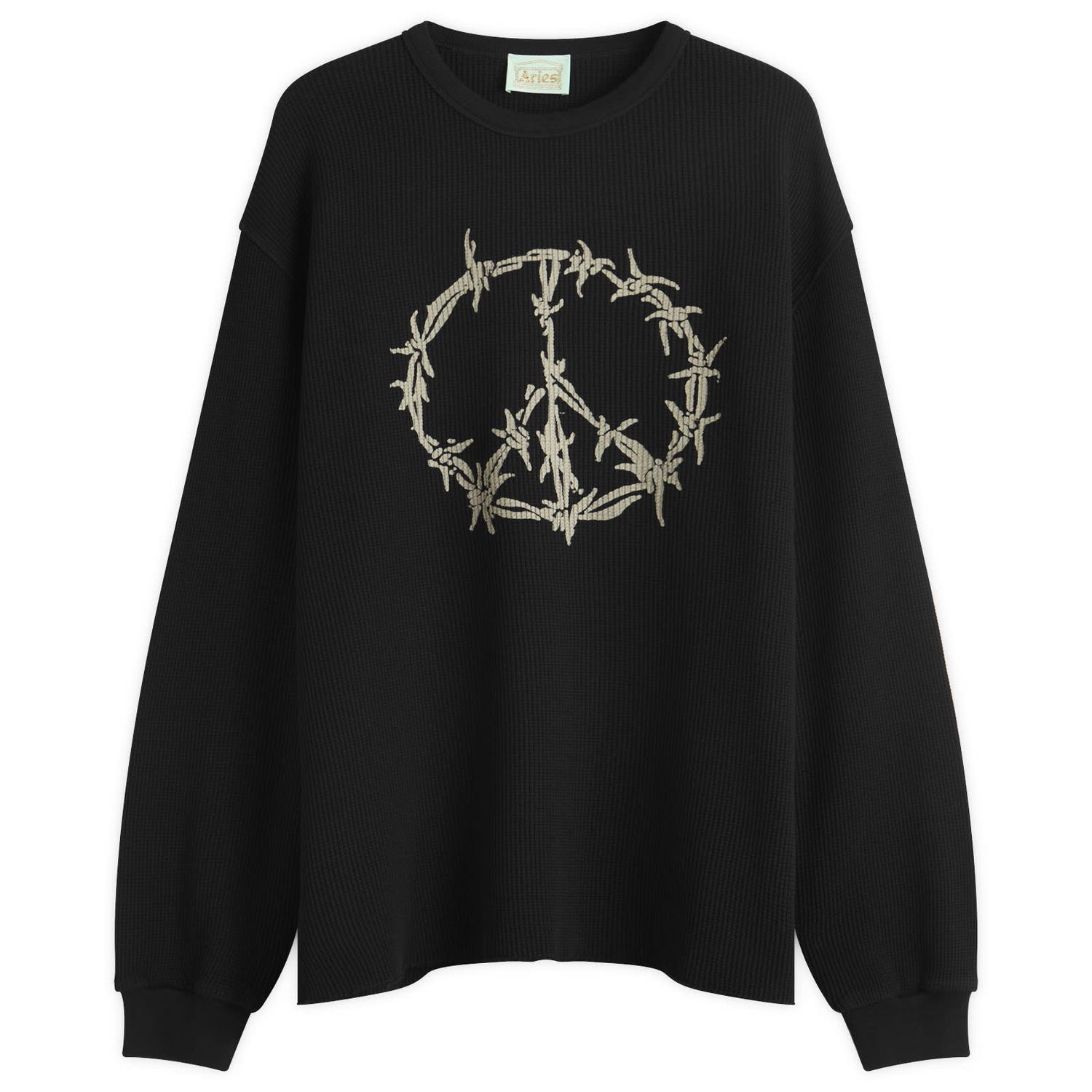 Тениска Aries Peace Press Gothic Waffle Long Sleeve T-Shirt Черно | AR60039-BLK, 1