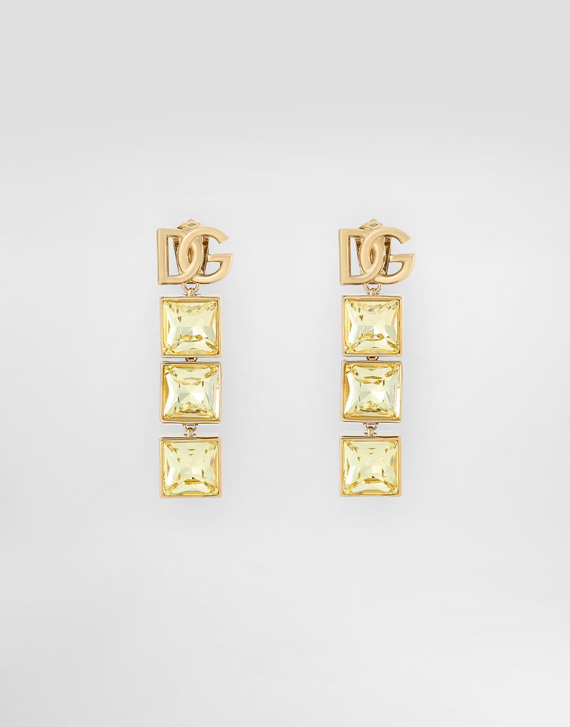 Обеци Dolce & Gabbana Drop Earrings With Logo And Rhinestones Металик | WER2H3W1111ZOO00