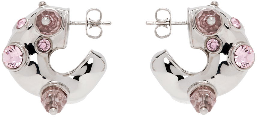 Обеци Dries Van Noten Silver & Pink Embellished Earrings Бургунди | 242-018230-055, 0